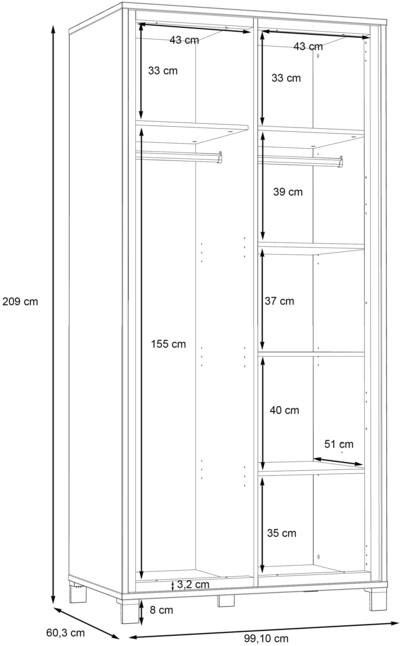 Шкаф для одежды с вешалкой Trondheim TDHS821