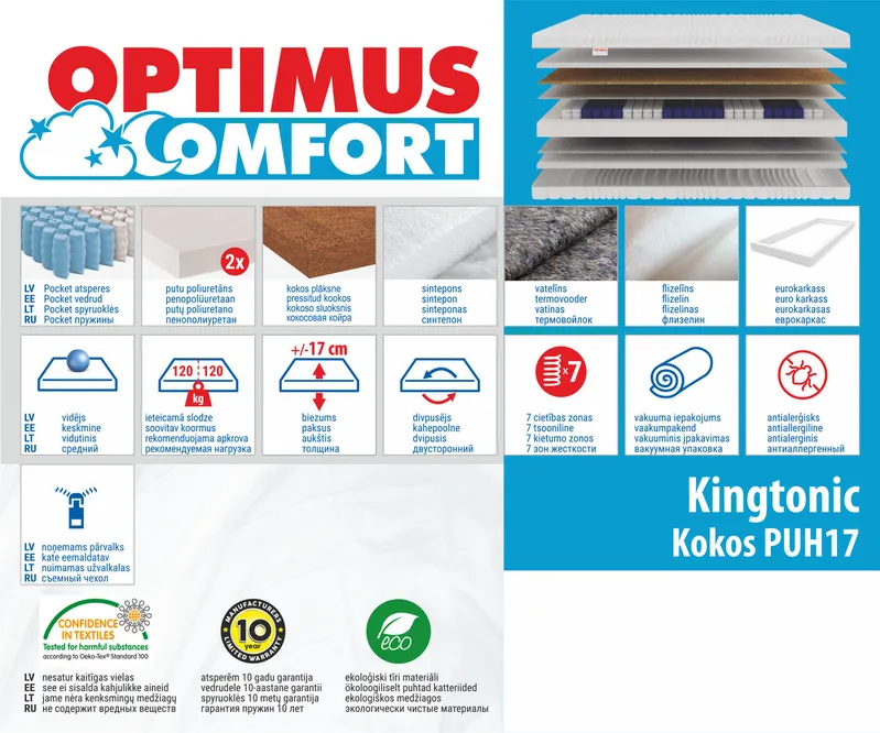 Matracis 120*200 Kingtonic Pocket Kokos PUH17