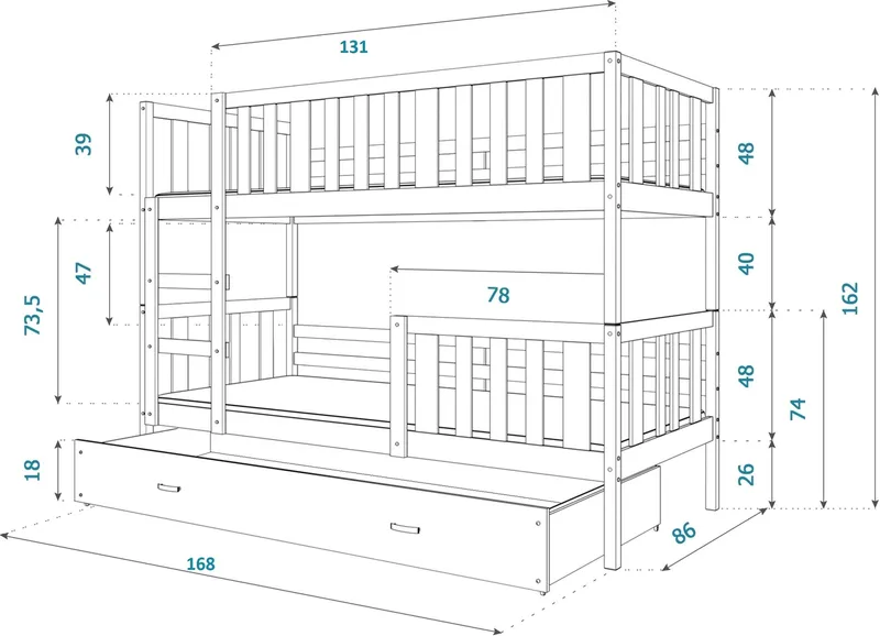 Двухъярусная кровать Nemo MDF 160x80
