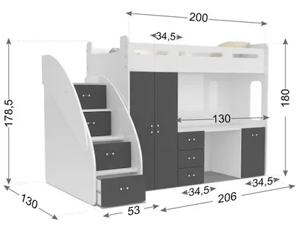 Двухъярусная кровать Zuzia Plus 80x200