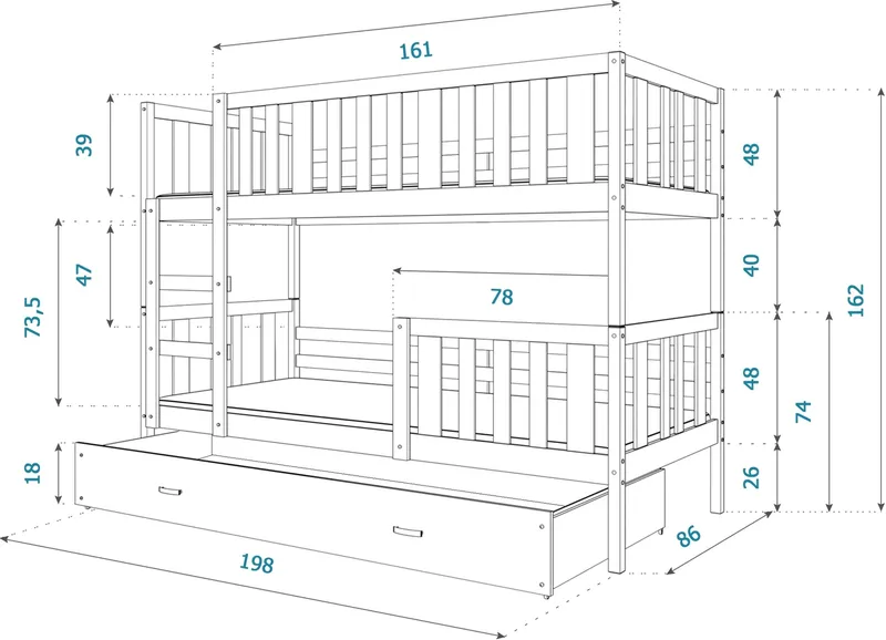Gulta 2.stāvu Nemo MDF 190x80