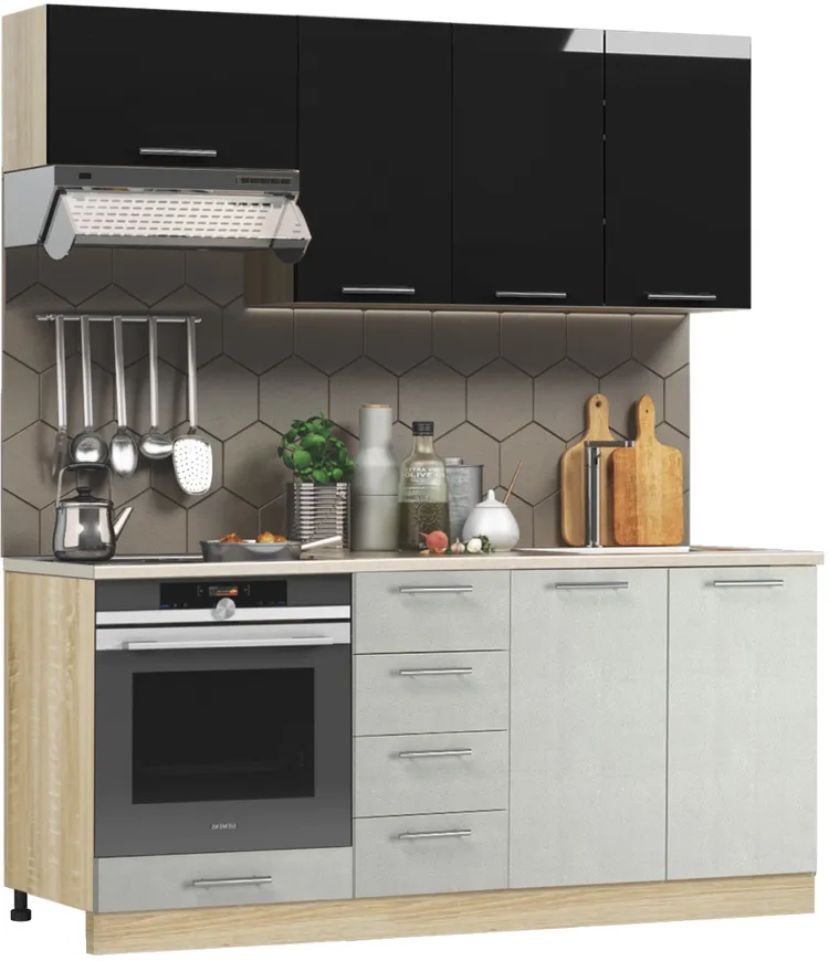 Köögimööbli komplekt BlanKit 180C Graphite.G399/Concrete cream.353