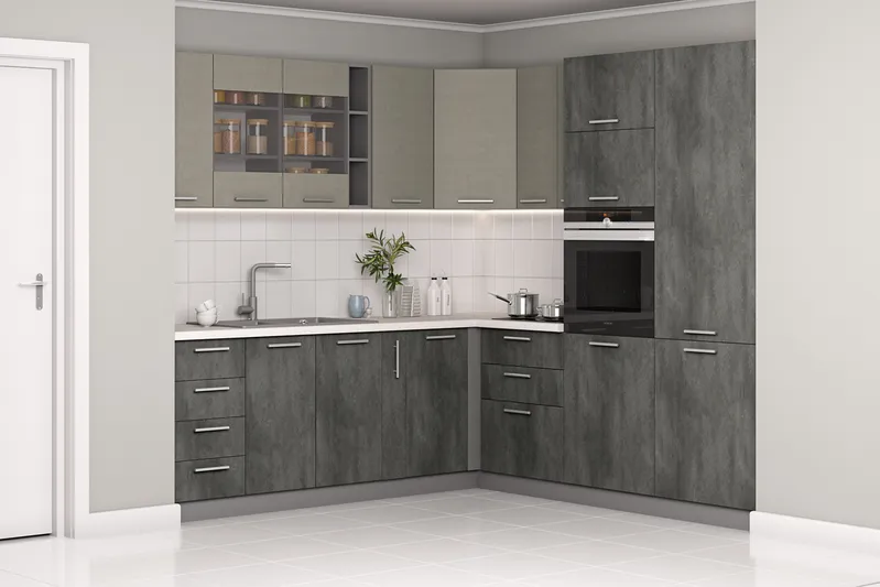 Кухонный комплект / гарнитур BlanKit 235x240M2 CementGothic.M389/Dark.M361 G
