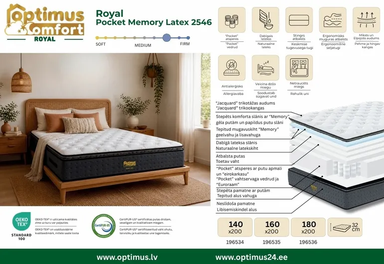 Матрас 140*200*32 Royal Pocket Memory Latex 2546