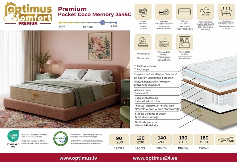 Матрас 180*200*29 Premium Pocket Coco Memory 2545C P